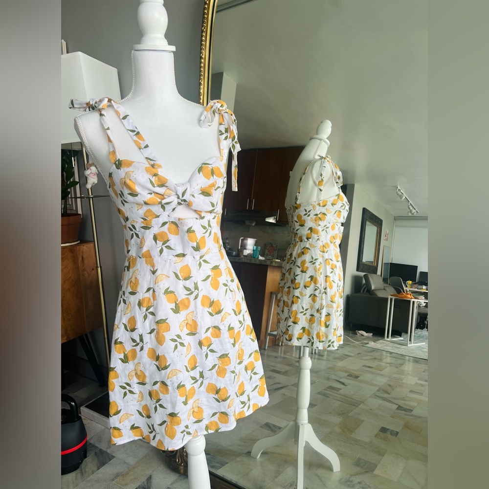 Reformation Pearson Linen Mini Dress Lemons 🍋